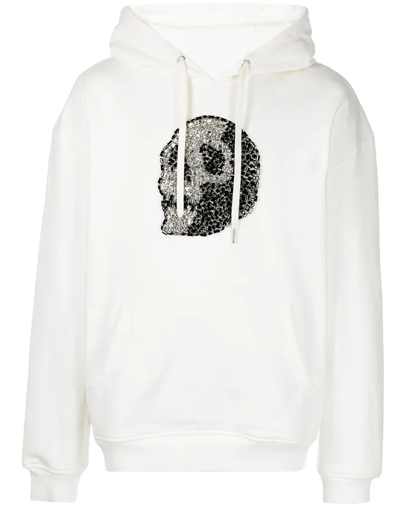 God's Masterful Children Hoodie mit Kristall-Totenkopf Weiß