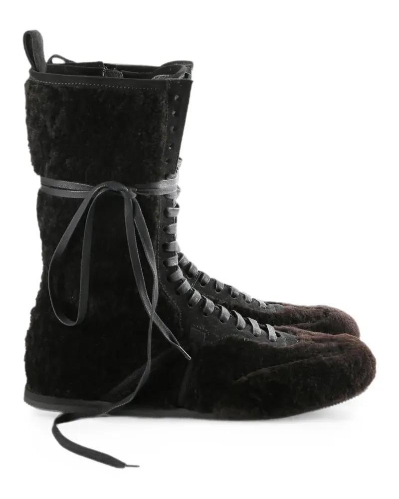 Ann Demeulemeester Fides shearling lace-up hi-top sneakers - Braun Braun