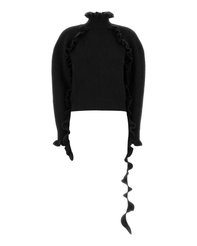 Blumarine Gerippter Pullover mit Rüschen - Schwarz Schwarz