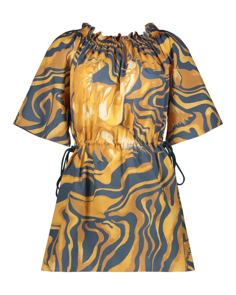 Alberta Ferretti abstract-print drawstring-waist mini dress - Gelb Gelb