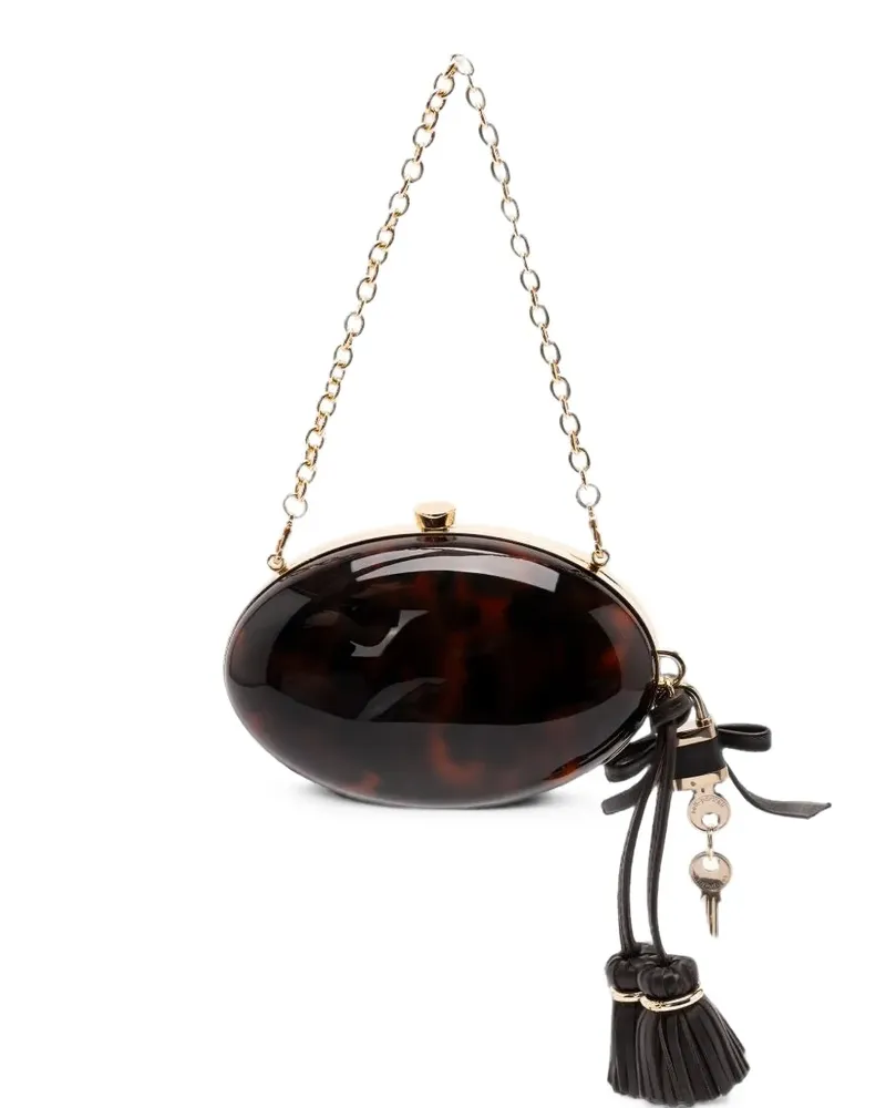 Self-Portrait tortoiseshell-effect clutch bag - Braun Braun