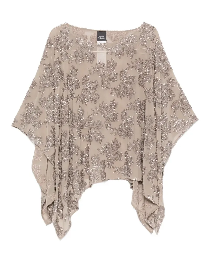 Marina Rinaldi sequin-embellished floral-pattern blouse - Nude Nude
