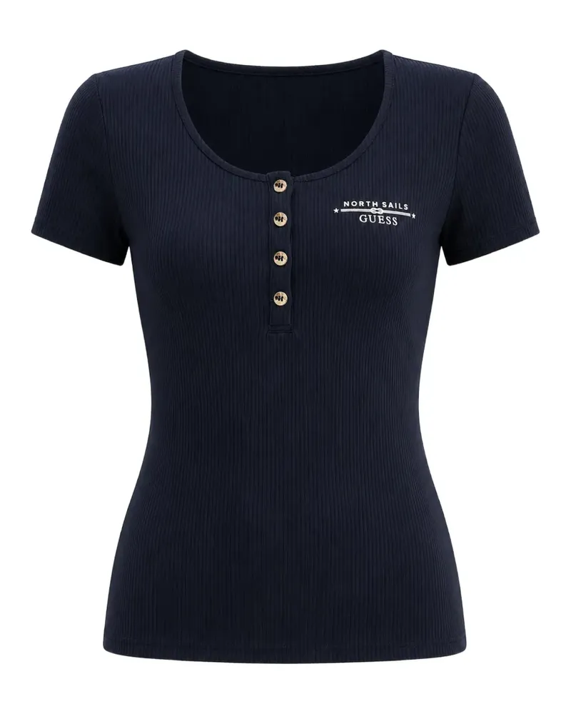 Guess x North Sails ribbed-knit logo-print T-shirt - Blau Blau