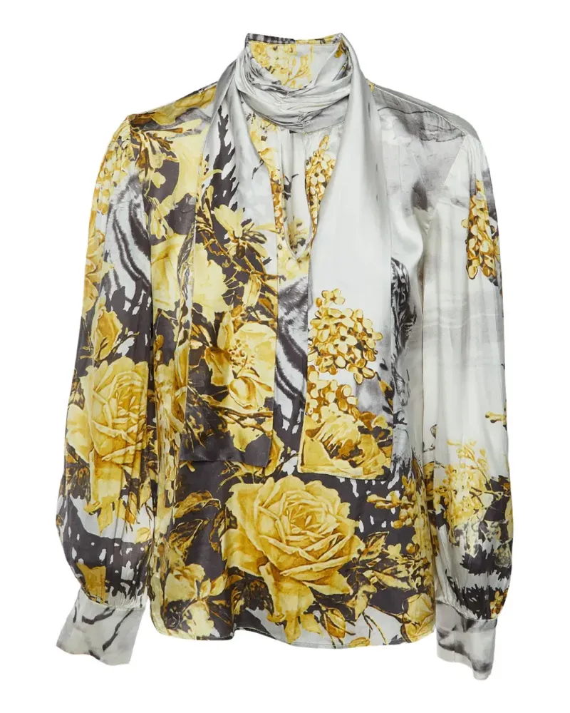 Roberto Cavalli floral-print silk-satin blouse - Grau Grau
