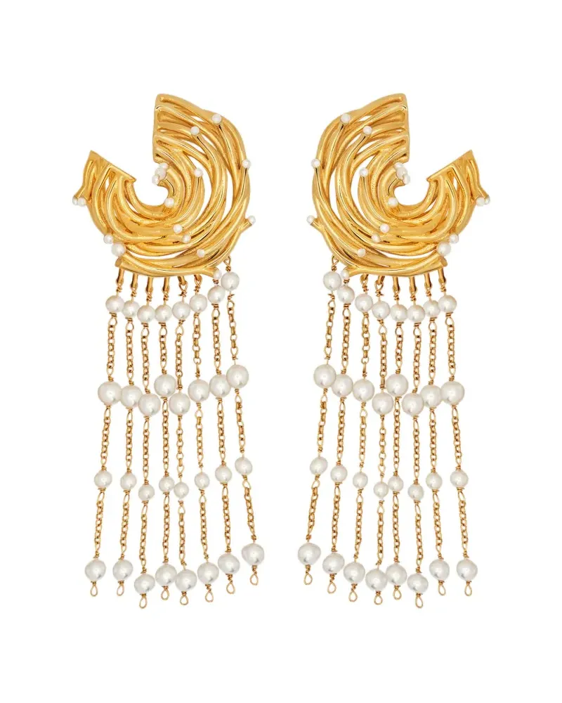 Oscar de la Renta Clip-Ohrringe im Chandelier-Stil mit Perlen-Details - Gold Gold