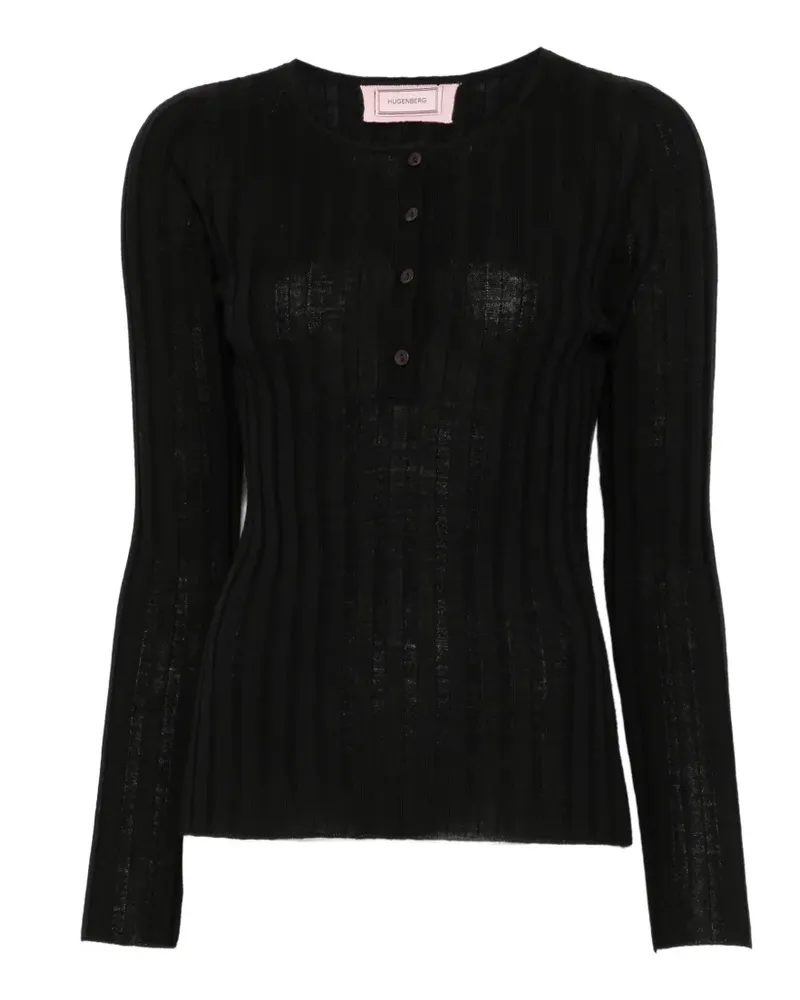 Hugenberg Geripptes Henley-Sweatshirt - Schwarz Schwarz