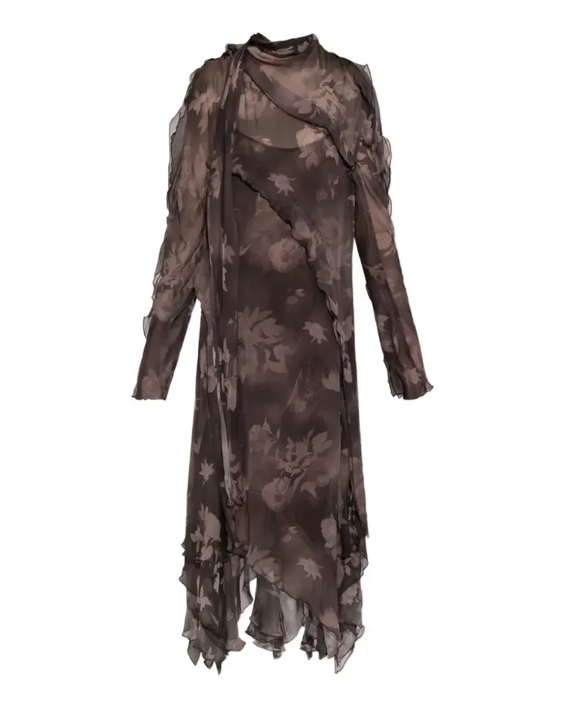Diesel floral-print ruffled midi dress - Braun Braun