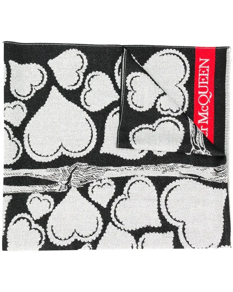 Alexander McQueen Schal mit Herz-Print - Schwarz Schwarz