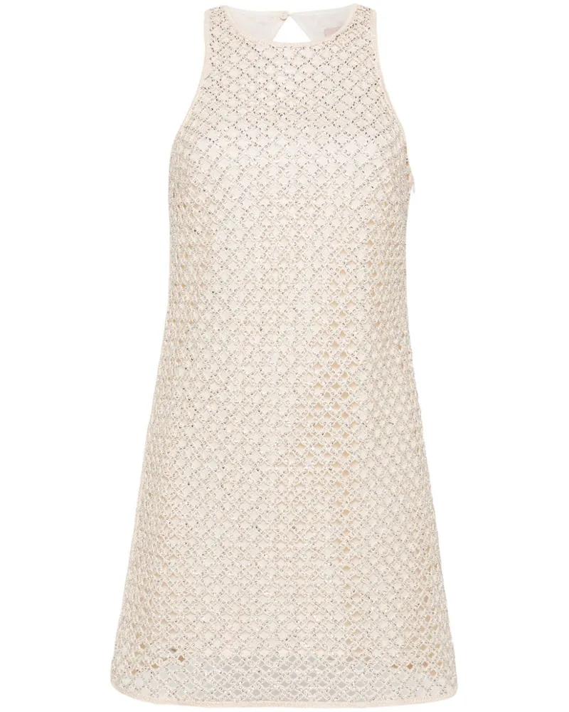 Twin-Set Mesh-Minikleid mit Perlen - Nude Nude