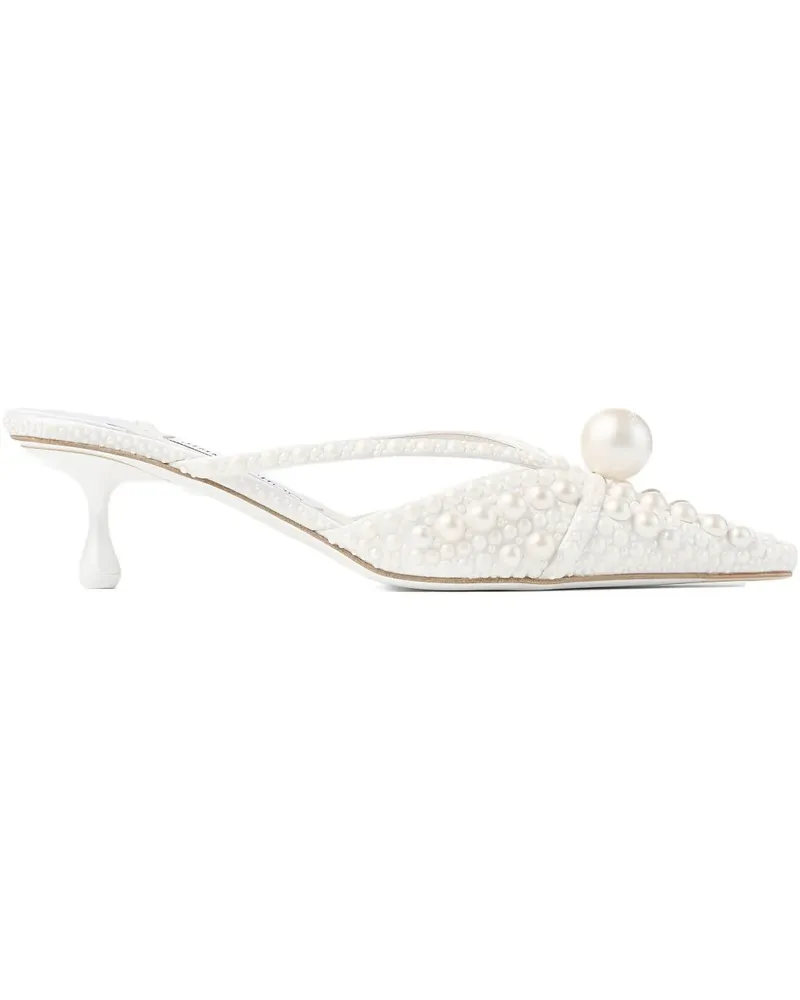 Jimmy Choo Spitze Sana Mules mit Perlenverzierung 50mm - Weiß Weiß