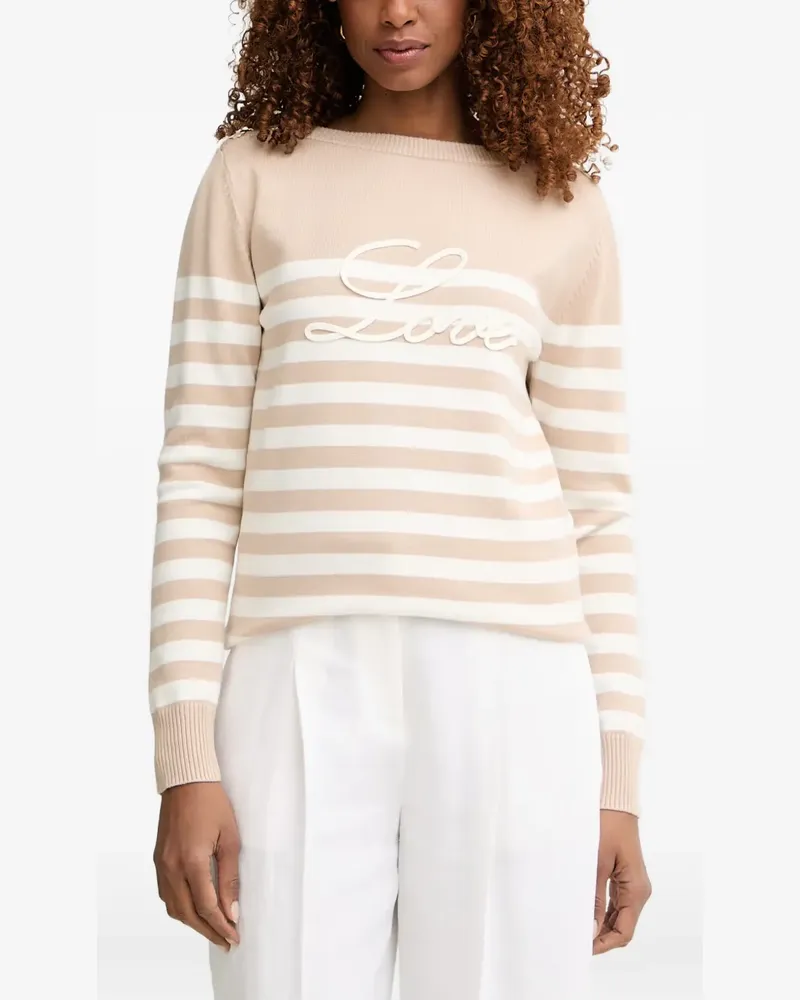 Morgan Gestreifter Pullover mit Knopfdetail - Nude Nude