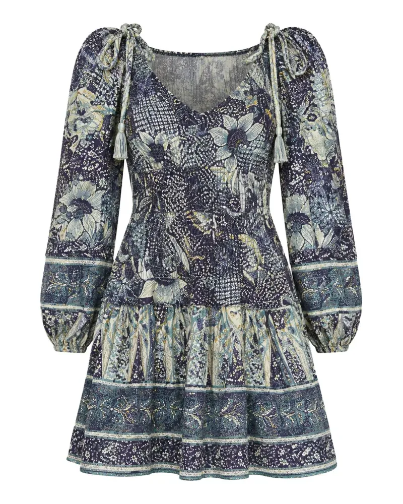Ulla Johnson floral-print smocked mini dress - Blau Blau