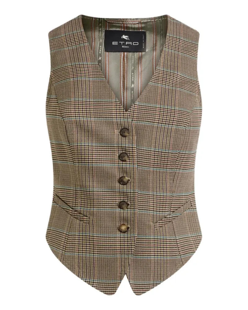 Etro single-breasted stretch wool waistcoat with Prince of Wales motif - Nude Nude