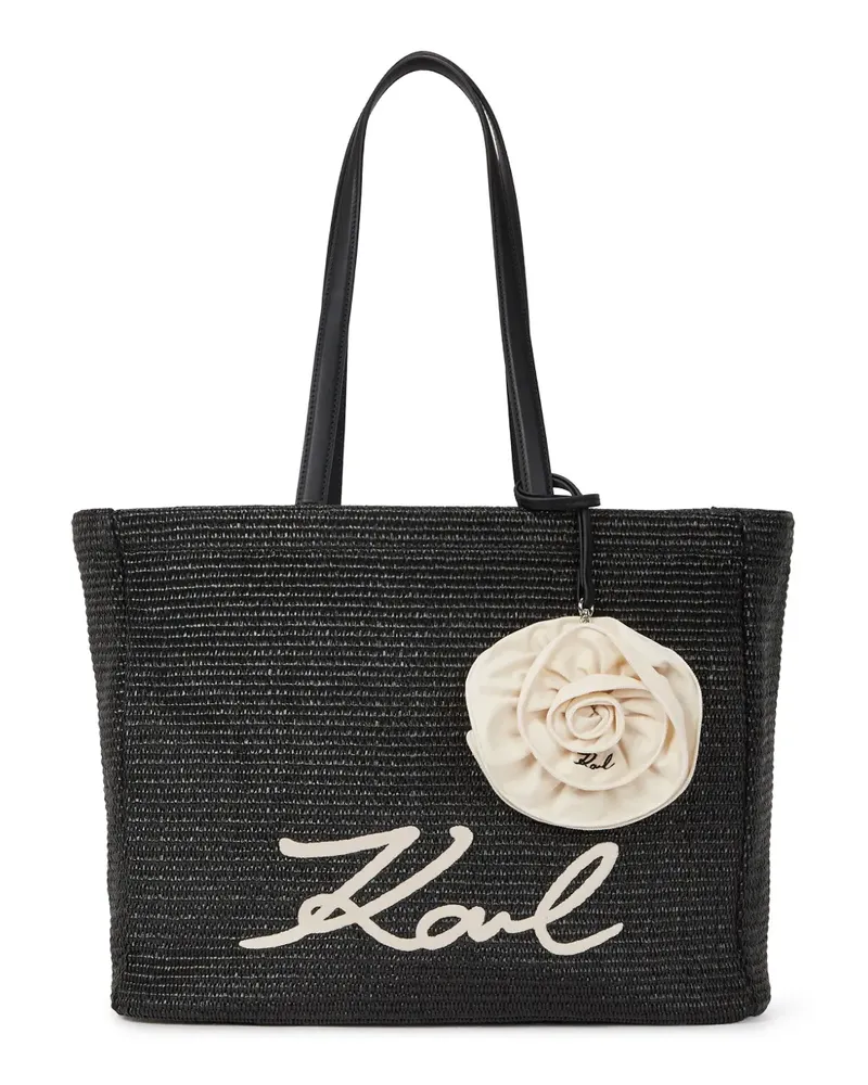 Karl Lagerfeld Signature Tote Bag mit Blumenapplikation - Schwarz Schwarz