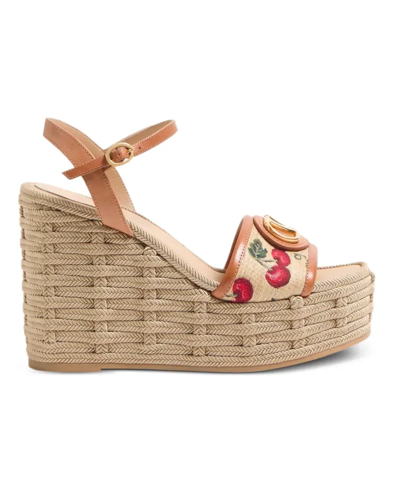 Valentino Garavani Wedge-Sandalen mit VLogo Signature Cherry-Print - Nude Nude