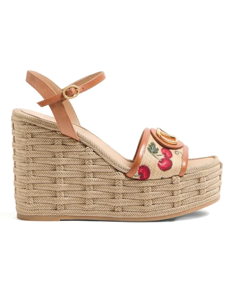 Valentino Garavani Wedge-Sandalen mit VLogo Signature Cherryfic-Print 120mm - Nude Nude