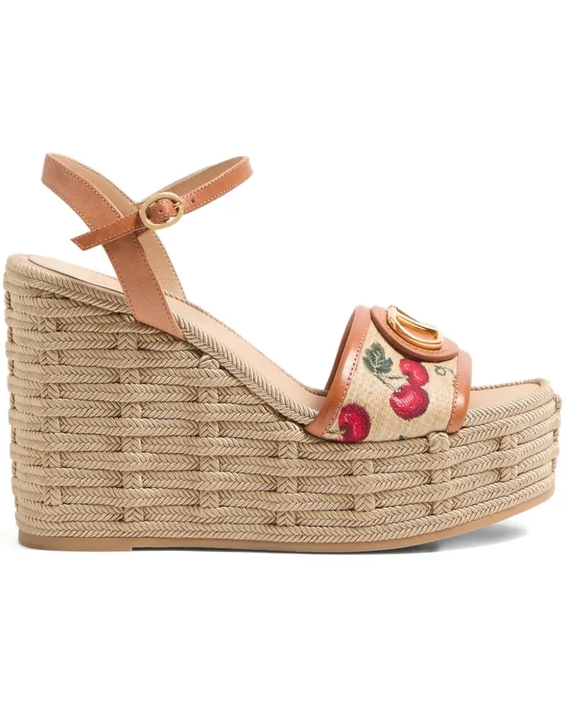 Valentino Garavani Wedge-Sandalen mit VLogo Signature Cherryfic-Print 120mm - Nude Nude
