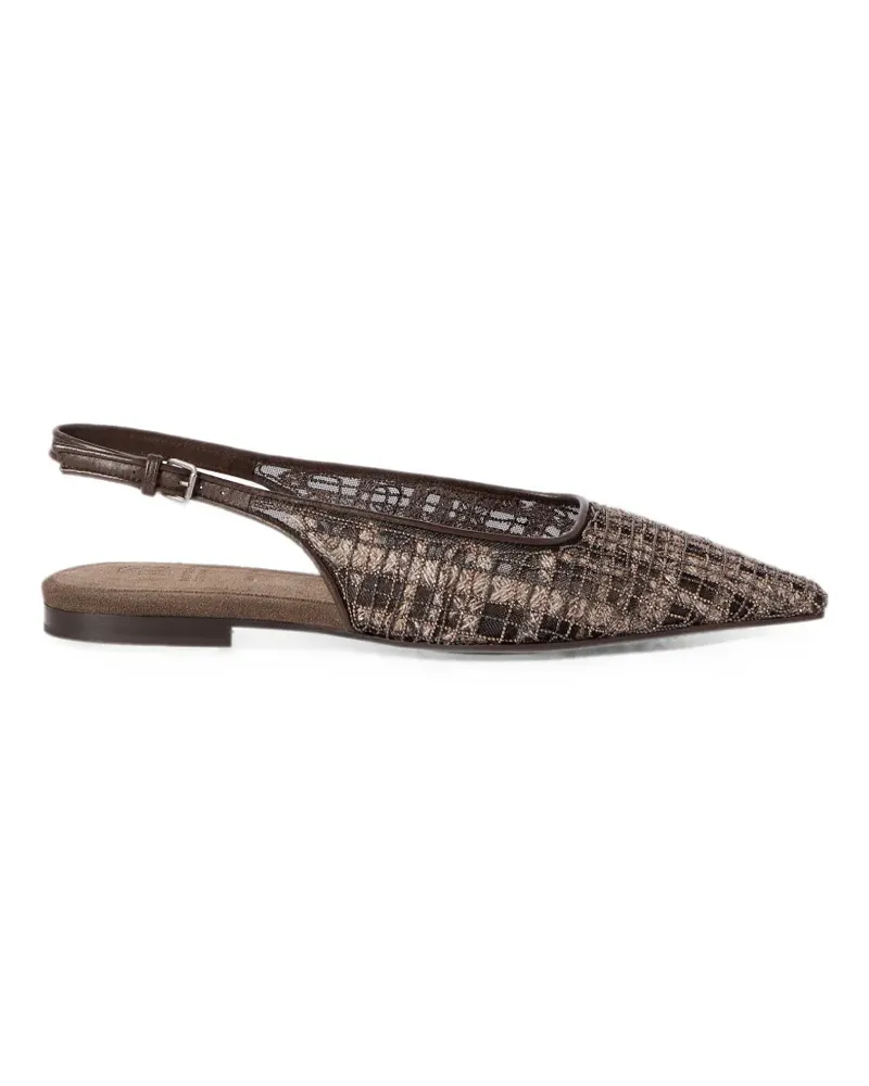 Brunello Cucinelli Precious Slingback-Ballerinas aus Wildleder mit edler Karostickerei - Braun Braun