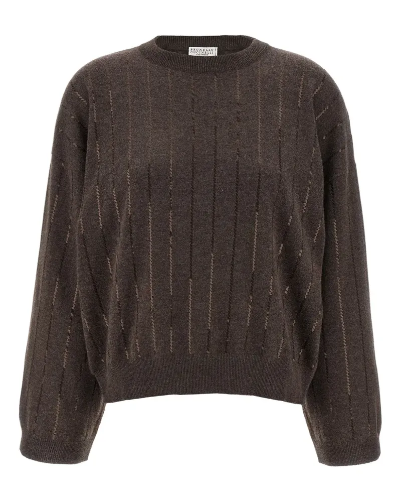 Brunello Cucinelli Kaschmirpullover mit Paillettenstreifen - Braun Braun