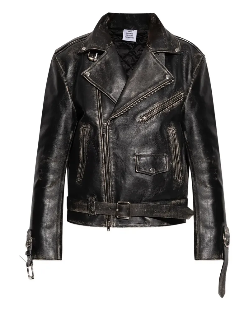 VETEMENTS Lederjacke im Distressed-Look mit Gürtel - VINTAGE BLACK Vintage