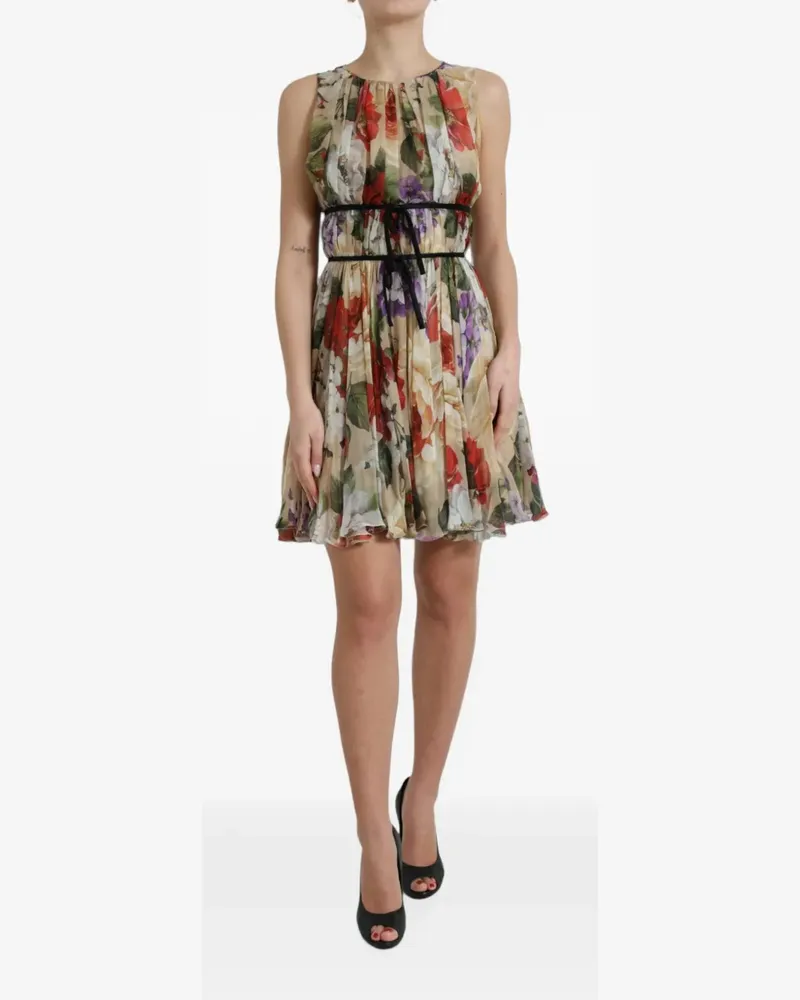 Dolce & Gabbana floral-print pleated mini dress - Nude Nude