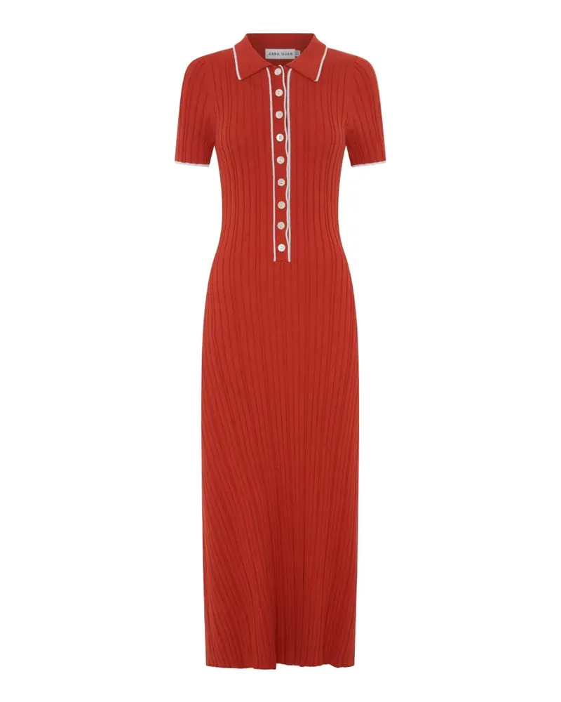 Anna Quan Geripptes Penelope Midikleid mit Kontrastdetails - Orange Orange