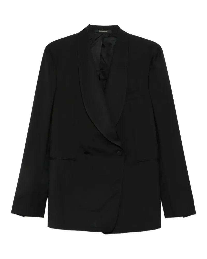 Tagliatore Super 110's double-breasted shawl-lapel wool blazer - Schwarz Schwarz