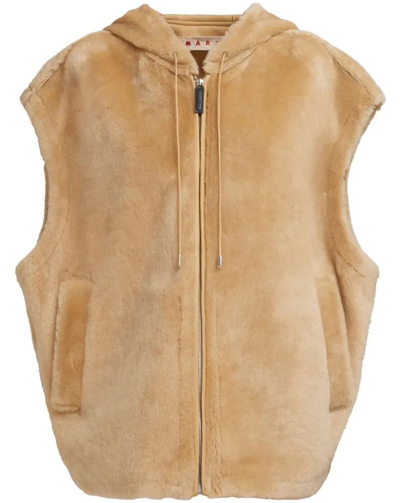 Marni Kapuzenweste mit Shearling-Besatz Nude