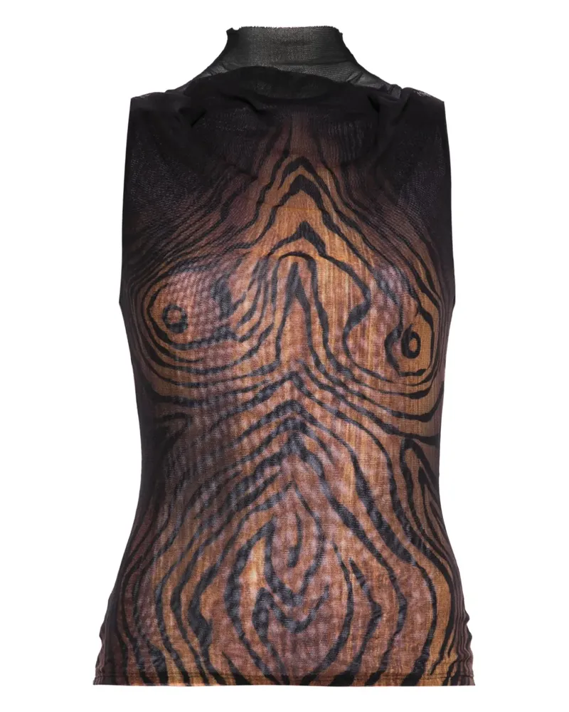 Jean Paul Gaultier Oberteil mit Stehkragen aus Holz - Schwarz Schwarz