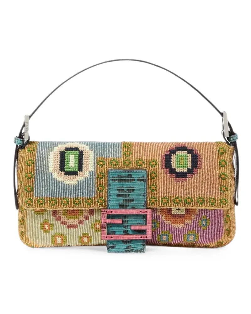 Fendi Baguette® 26424 multicolor Re-Edition bag with multicolor embroidery - Nude Nude