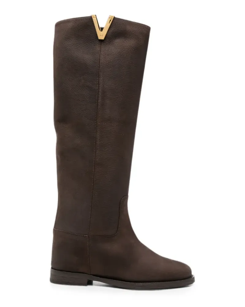 Via Roma 15 V-plaque leather knee-high boots - Braun Braun