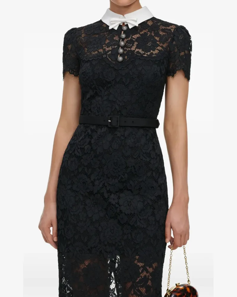 Self-Portrait Midikleid mit Kontrastkragen - Schwarz Schwarz