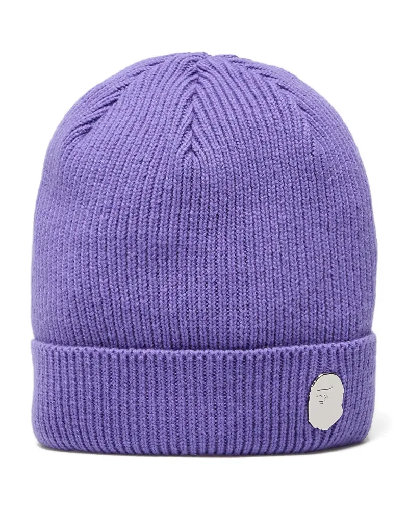 BAPE Gerippte Beanie mit Logo - Violett Violett