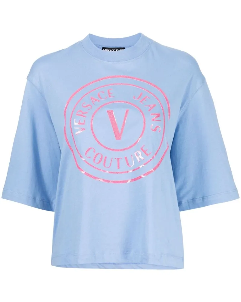 Versace Jeans T-Shirt mit Logo-Applikation Blau