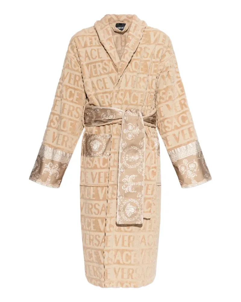 Versace logo-pattern belted robe - Nude Nude