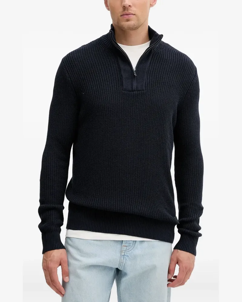 Guess Gerippter Pullover mit Reißverschluss - Schwarz Schwarz