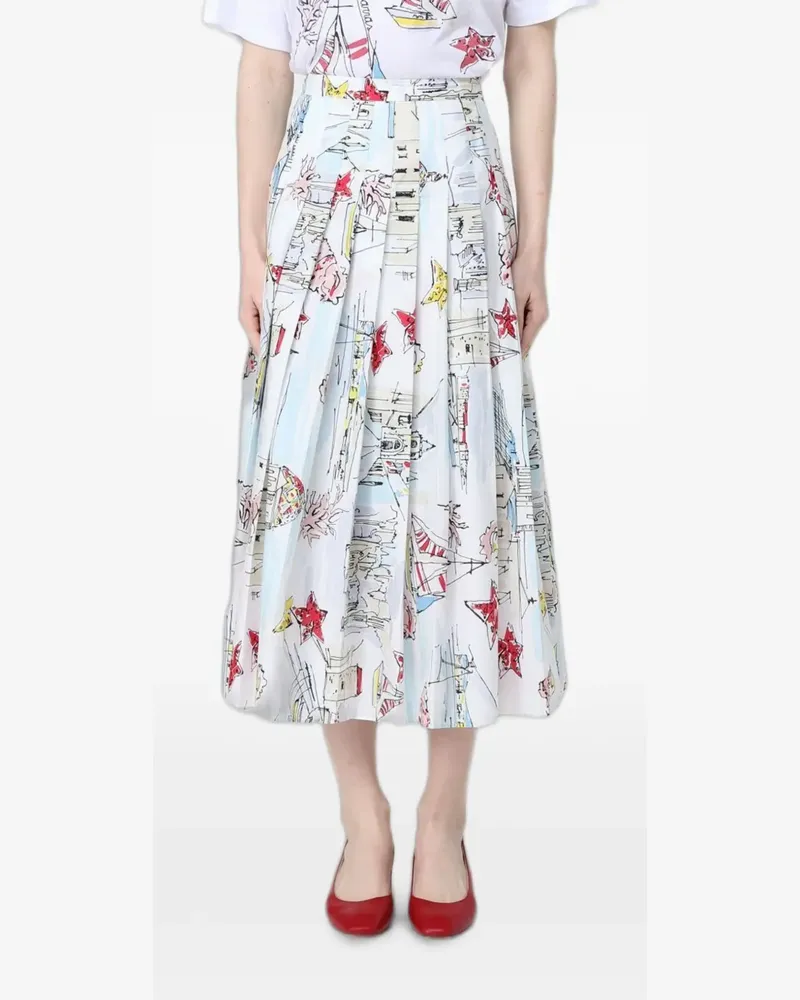 Antonio Marras printed pleated midi skirt - Weiß Weiß