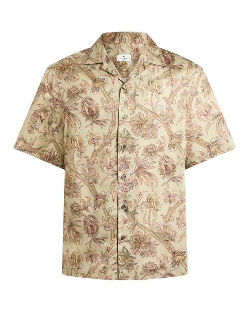 Etro bowling shirt in cotton satin with floral Paisley motif - Nude Nude