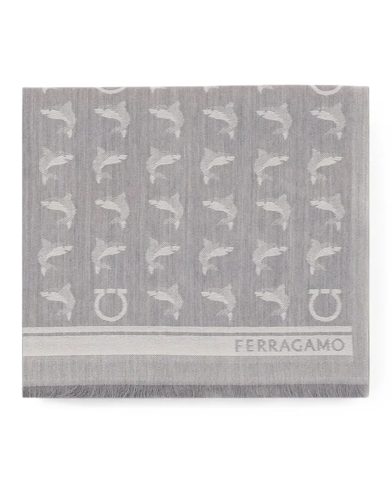 Ferragamo Jacquard-Schal mit Hai-Print - Grau Grau
