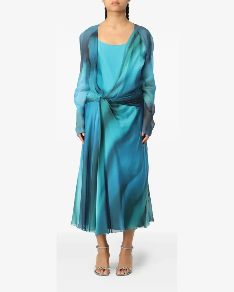 Alberta Ferretti Chiffon-Midikleid mit Print - Blau Blau
