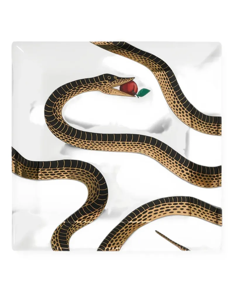 Fornasetti snake-print square tray - Weiß Weiß