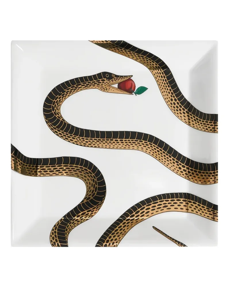 Fornasetti snake-print square tray - Weiß Weiß
