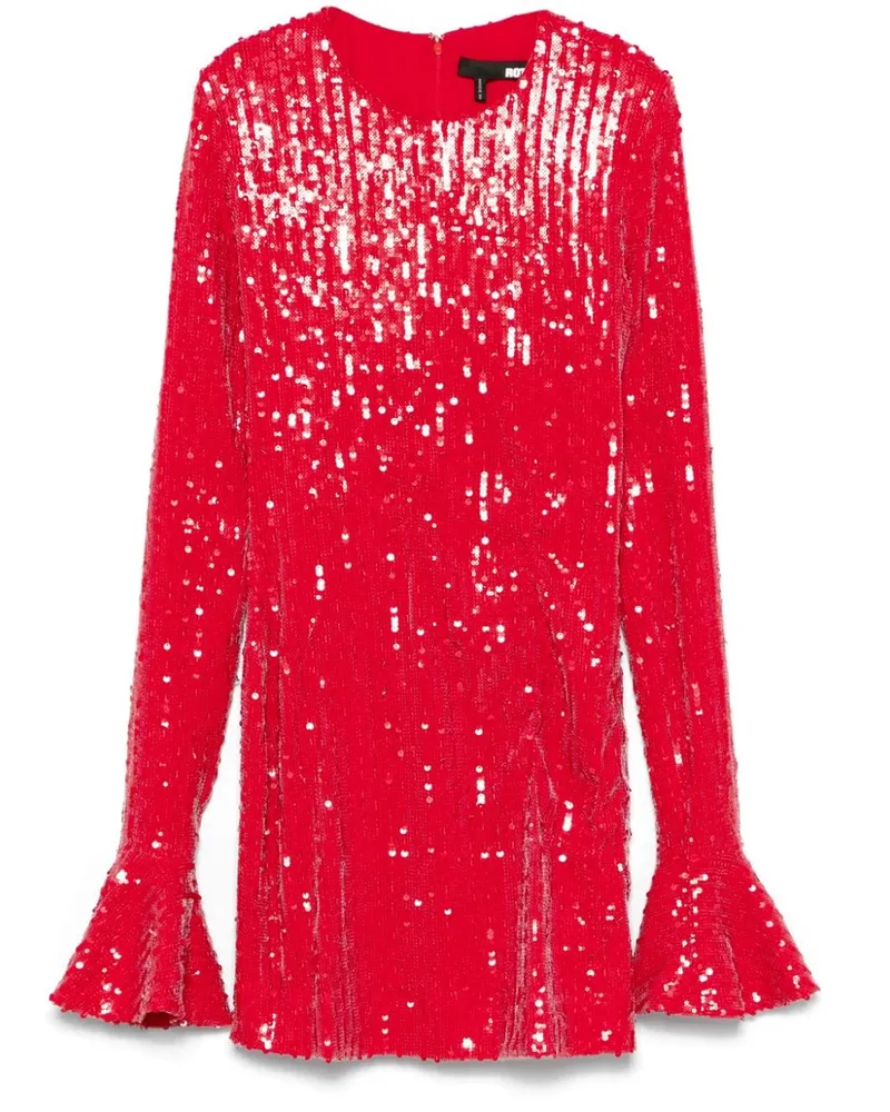 ROTATE Birger Christensen Langärmeliges Minikleid mit Pailletten Rot