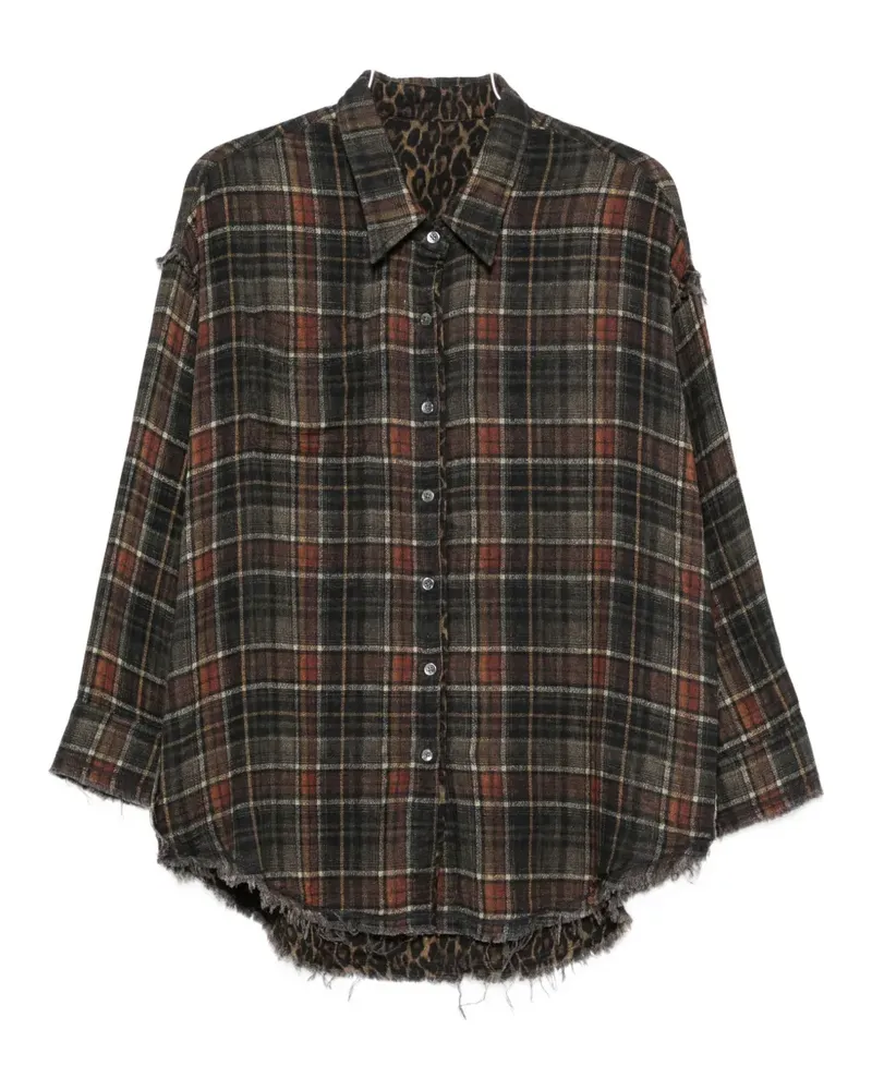 R13 plaid-check distressed-effect reversible cotton shirt - Braun Braun