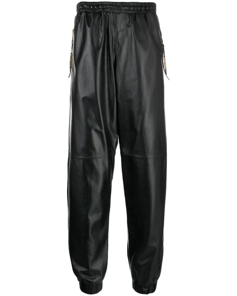 Moschino Cropped-Jogginghose aus Leder - Schwarz Schwarz
