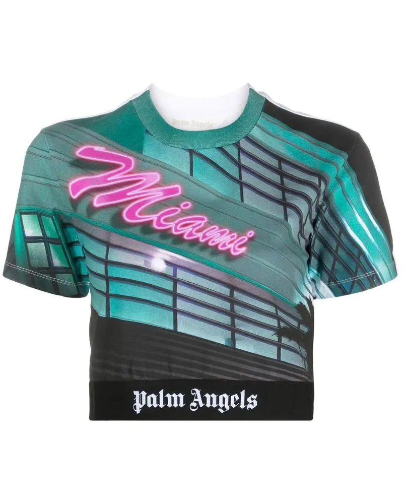 Palm Angels T-Shirt mit Miami-Print - Grün Grün