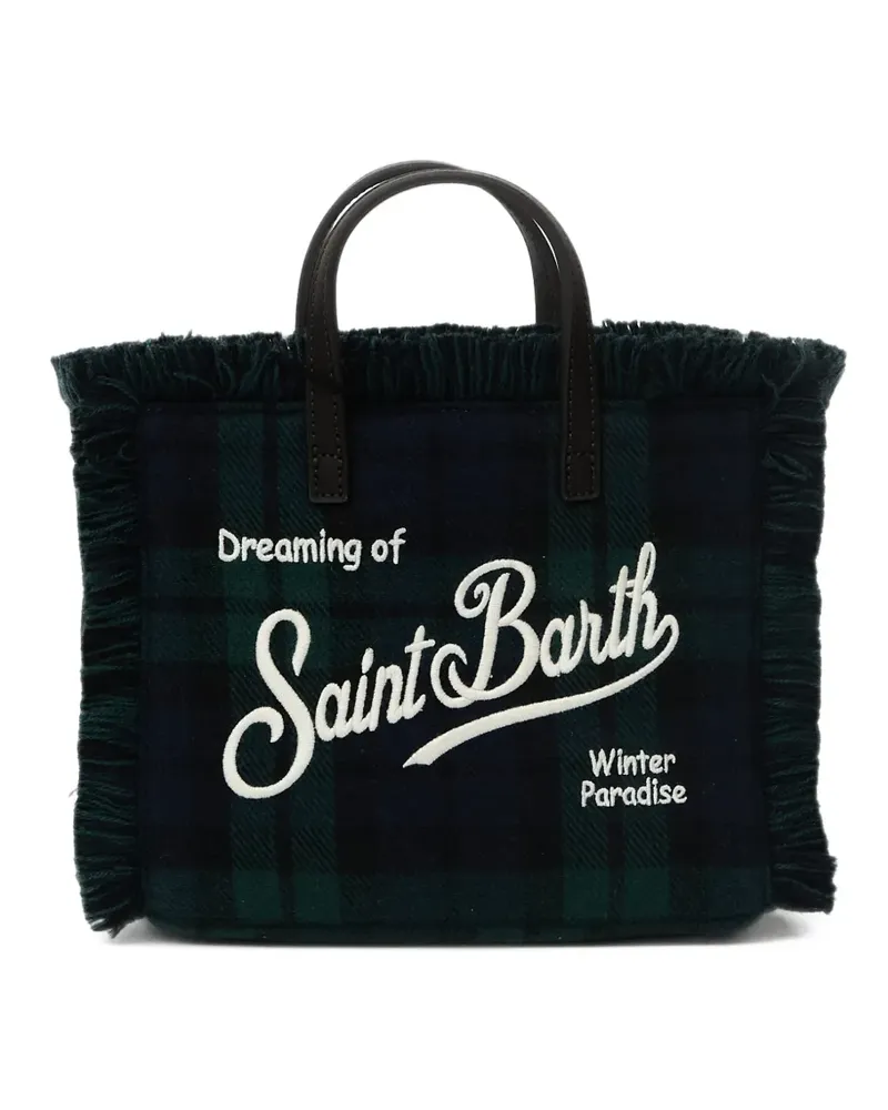 MC2 Saint Barth Mini Vanity Tote Bag mit Schottenkaro und Fransensaum - Grün Grün