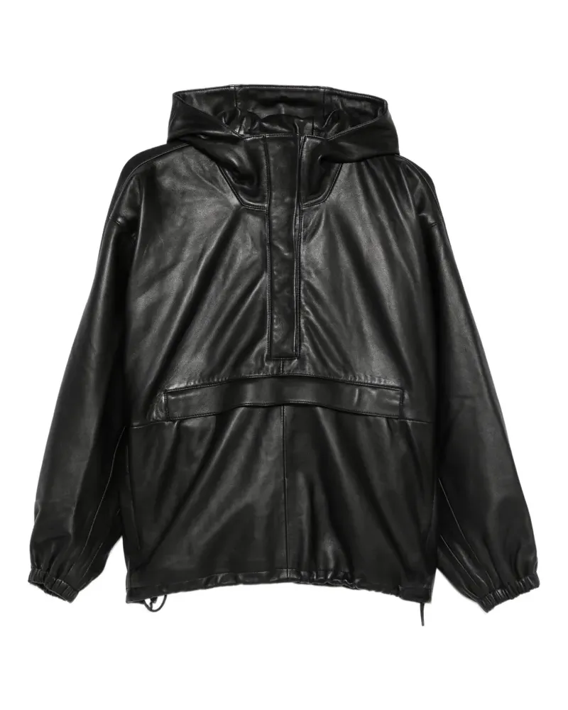 Róhe Lederjacke mit Kapuze - Schwarz Schwarz