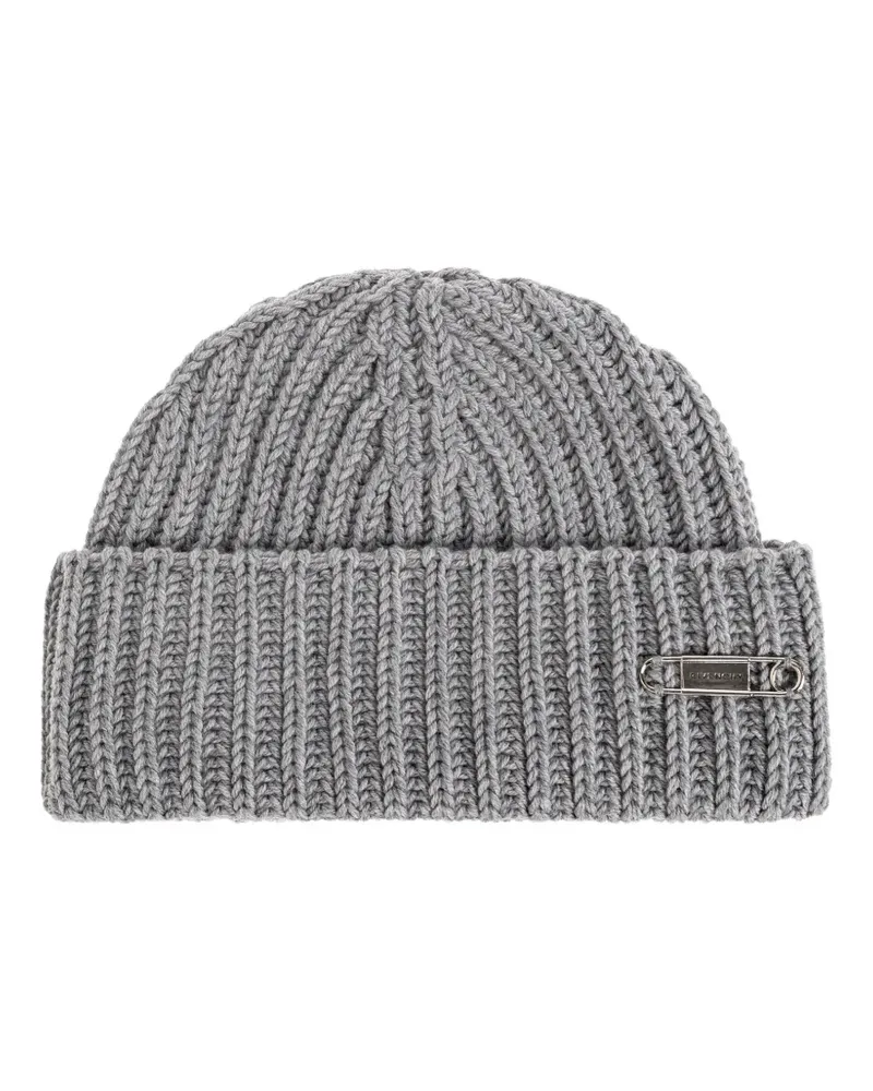 Givenchy ribbed-knit safety-pin beanie hat - Grau Grau