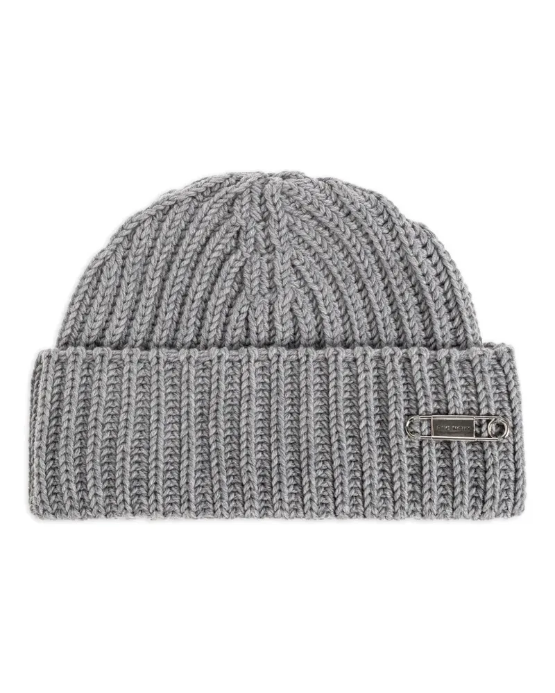 Givenchy safety-pin ribbed beanie hat - Grau Grau